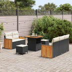 Gartensofa-set mit Kissen 10 pcs Schwarz und Creme Poly-Rattan