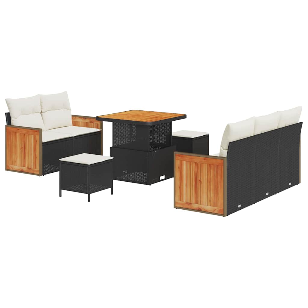 Gartensofa-set mit Kissen 10 pcs Schwarz und Creme Poly-Rattan