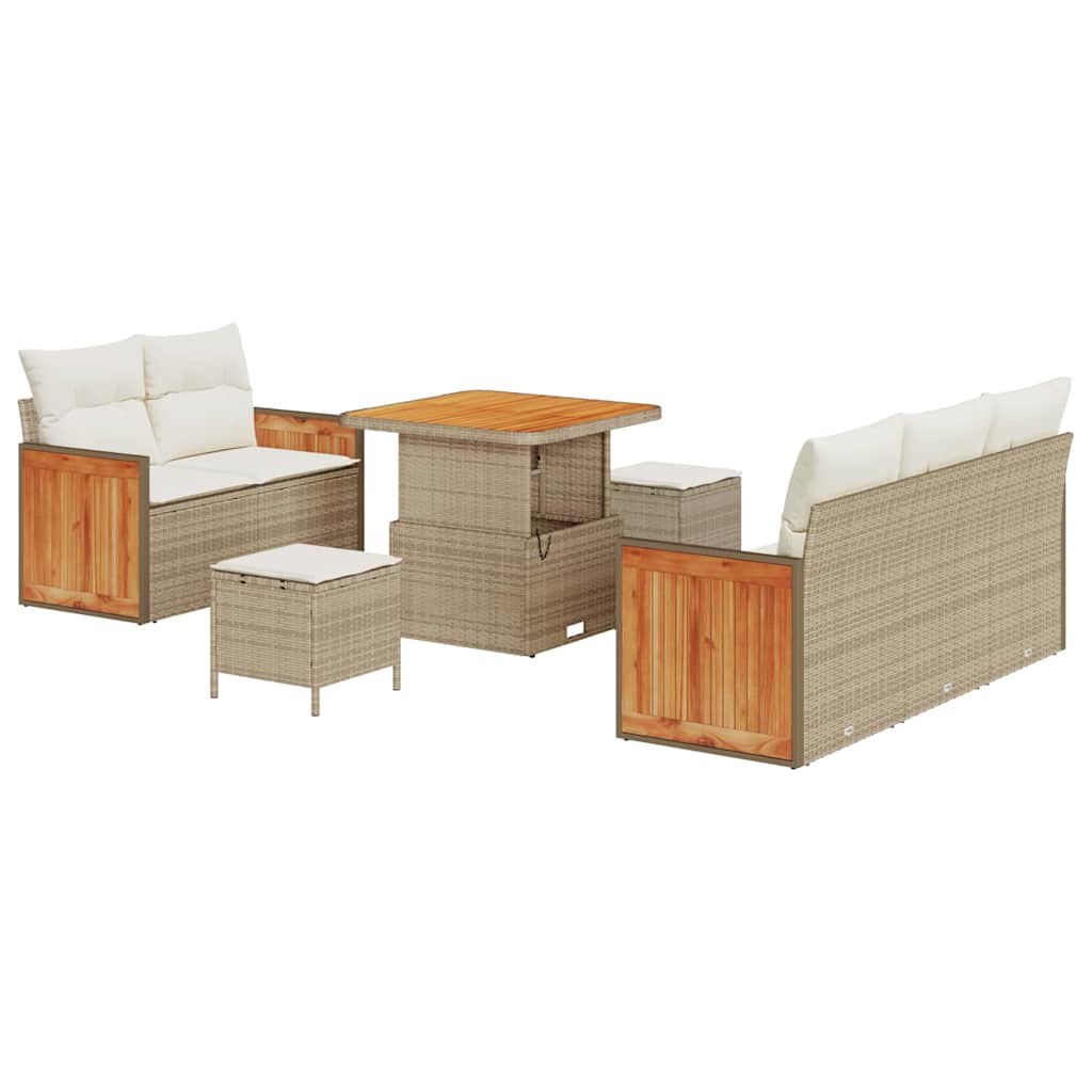 Gartensofa-set mit Kissen 10 pcs Beige und Creme Poly-Rattan