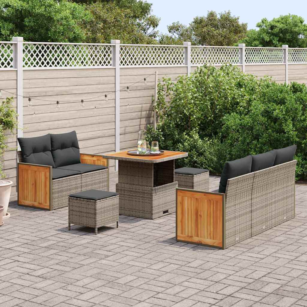 Gartensofa-set mit Kissen 10 pcs Grau Poly-Rattan