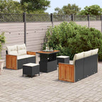 Gartensofa-set mit Kissen 10 pcs Schwarz und Creme Poly-Rattan