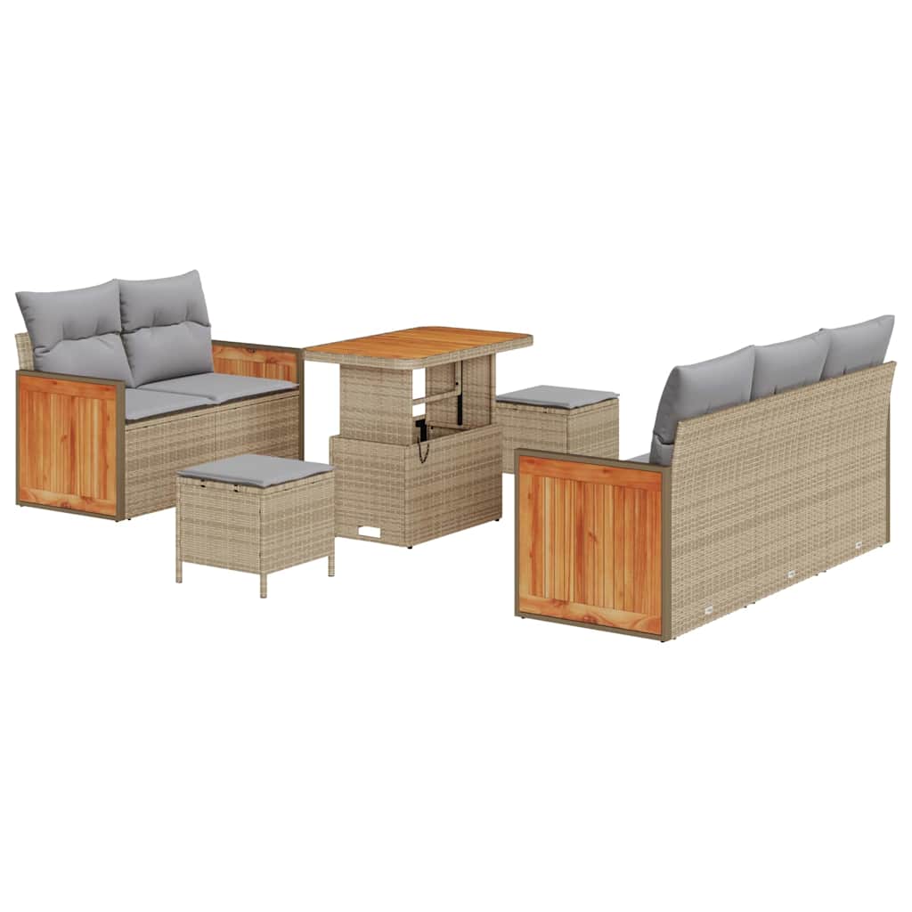 Gartensofa-set mit Kissen 10 pcs Beige und Hellgrau Poly-Rattan