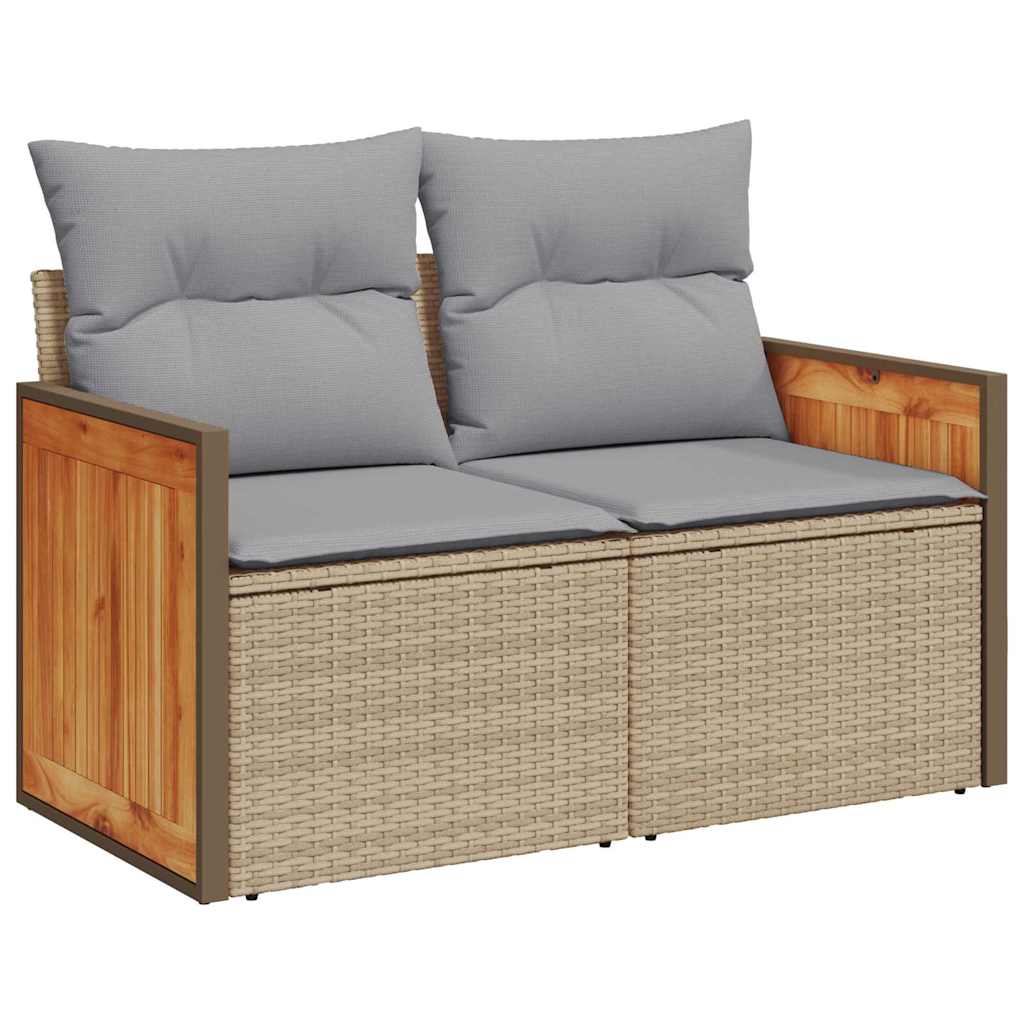 Gartensofa-set mit Kissen 10 pcs Beige und Hellgrau Poly-Rattan