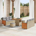 Gartensofa-set mit Kissen 11 pcs Beige und Hellgrau Poly-Rattan