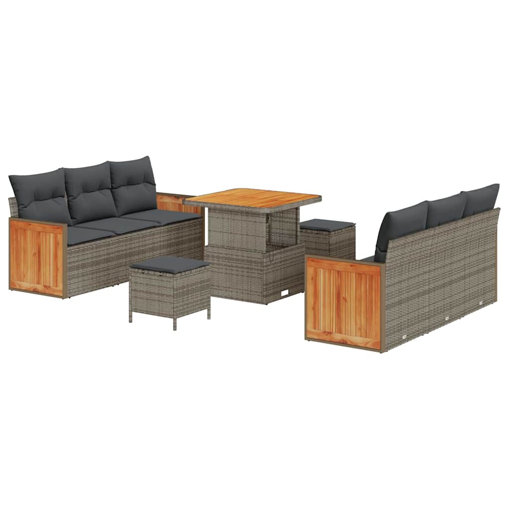 Gartensofa-set mit Kissen 11 pcs Grau Poly-Rattan