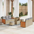 Gartensofa-set mit Kissen 11 pcs Beige und Hellgrau Poly-Rattan