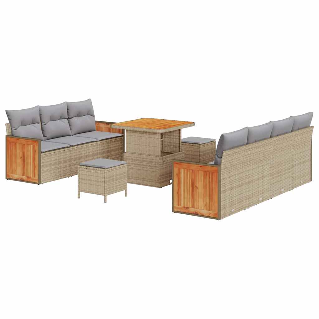 Gartensofa-set mit Kissen 13 pcs Beige und Hellgrau Poly-Rattan