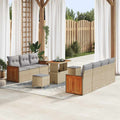 Gartensofa-set mit Kissen 13 pcs Beige und Hellgrau Poly-Rattan
