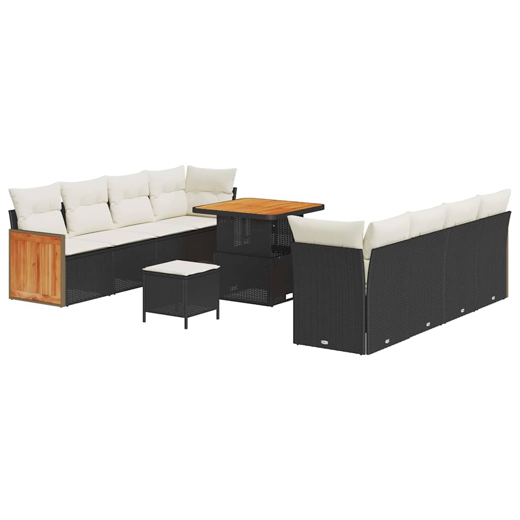 Gartensofa-set mit Kissen 12 pcs Schwarz und Creme Poly-Rattan