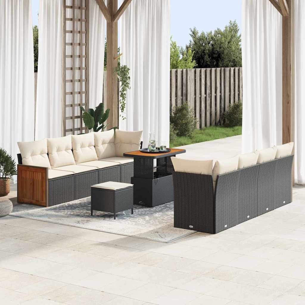 Gartensofa-set mit Kissen 12 pcs Schwarz und Creme Poly-Rattan