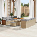 Gartensofa-set mit Kissen 12 pcs Beige und Hellgrau Poly-Rattan
