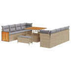 Gartensofa-set mit Kissen 12 pcs Beige und Hellgrau Poly-Rattan