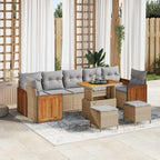 Gartensofa-set mit Kissen 13 pcs Beige und Hellgrau Poly-Rattan