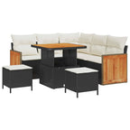 Gartensofa-set mit Kissen 9 pcs Schwarz und Creme Poly-Rattan