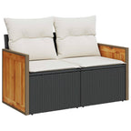 Gartensofa-set mit Kissen 9 pcs Schwarz und Creme Poly-Rattan