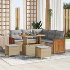 Gartensofa-set mit Kissen 9 pcs Beige und Hellgrau Poly-Rattan