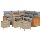 Gartensofa-set mit Kissen 9 pcs Beige und Hellgrau Poly-Rattan