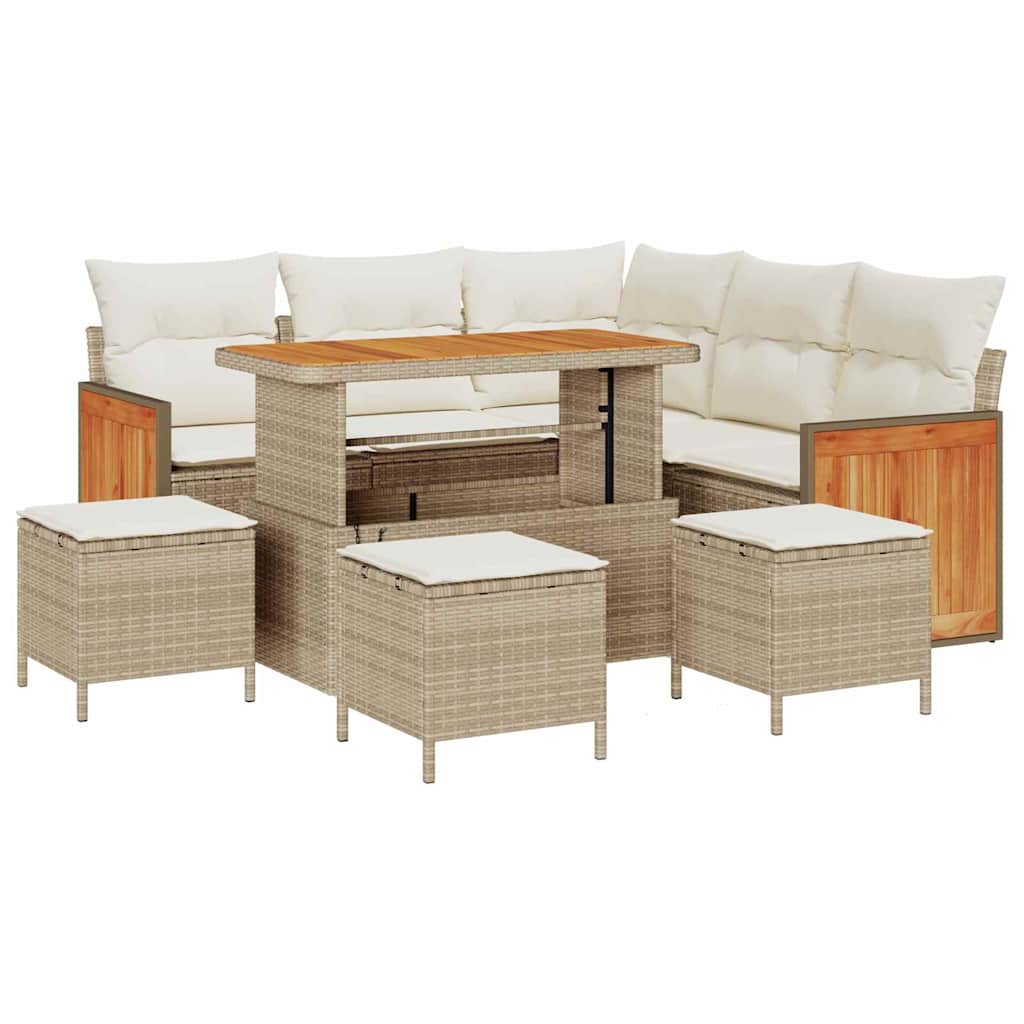 Gartensofa-set mit Kissen 9 pcs Beige und Creme Poly-Rattan
