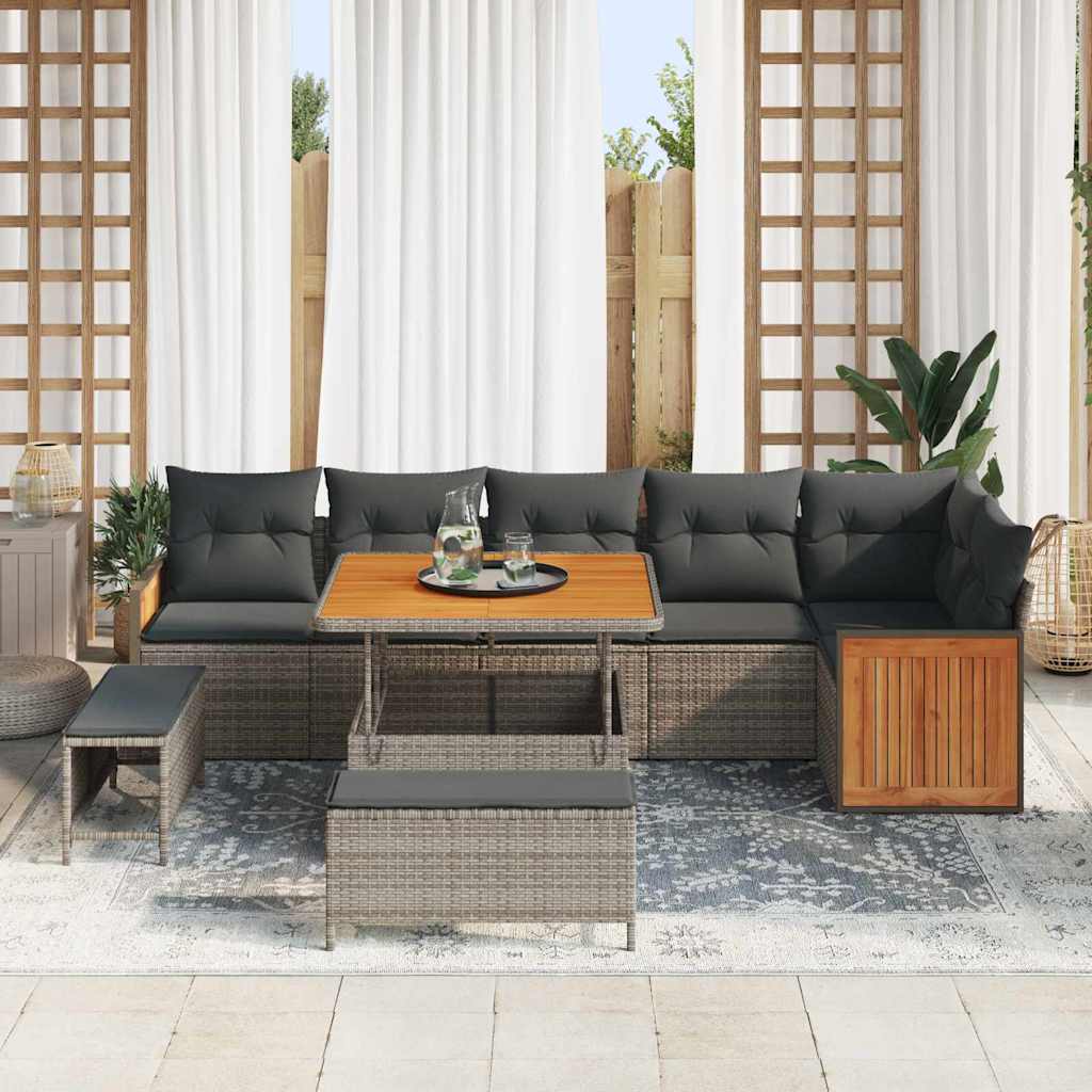Gartensofa-set mit Kissen 11 pcs Grau Poly-Rattan