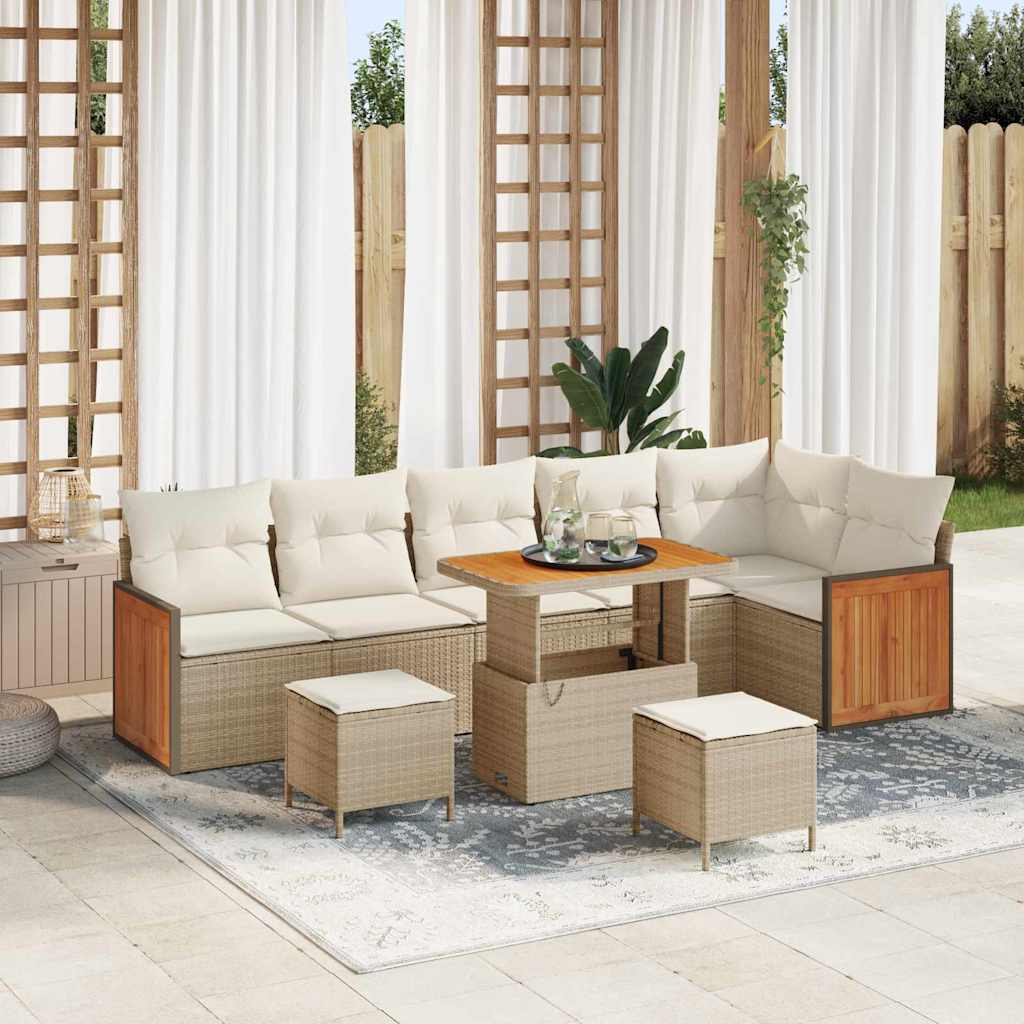 Gartensofa-set mit Kissen 11 pcs Beige und Creme Poly-Rattan