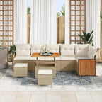 Gartensofa-set mit Kissen 11 pcs Beige und Creme Poly-Rattan