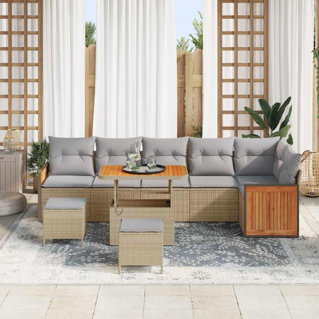 Gartensofa-set mit Kissen 11 pcs Beige und Hellgrau Poly-Rattan