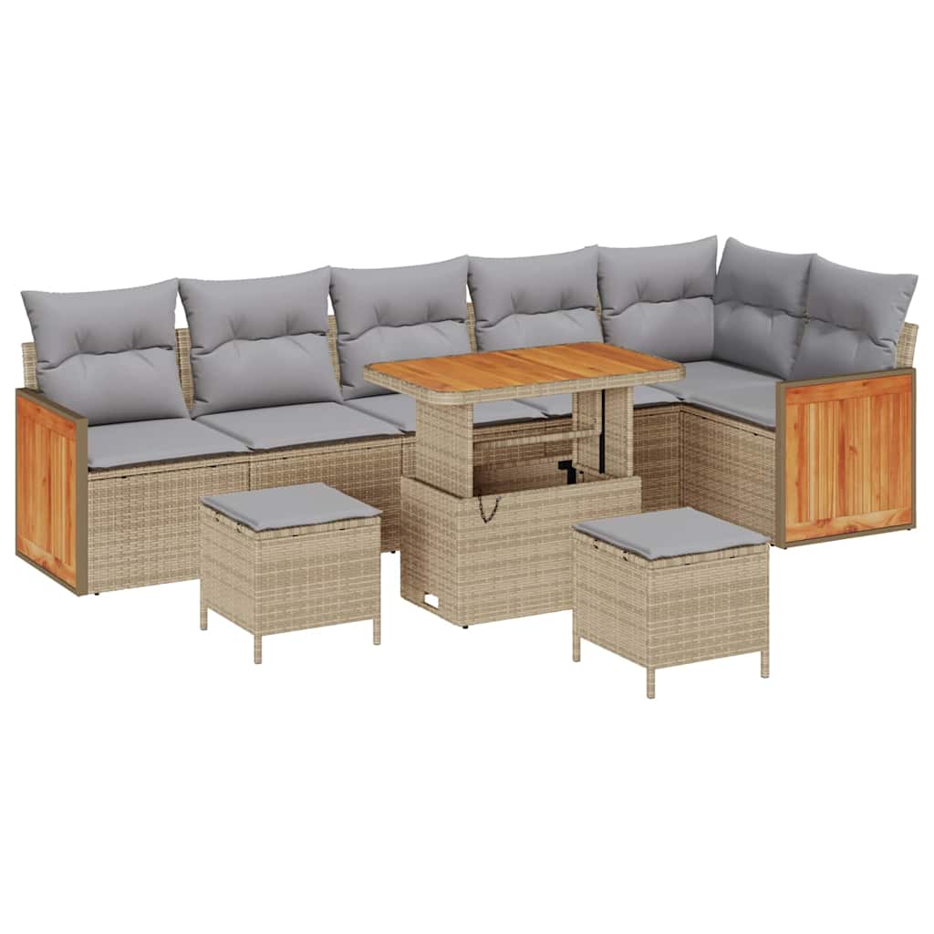 Gartensofa-set mit Kissen 11 pcs Beige und Hellgrau Poly-Rattan