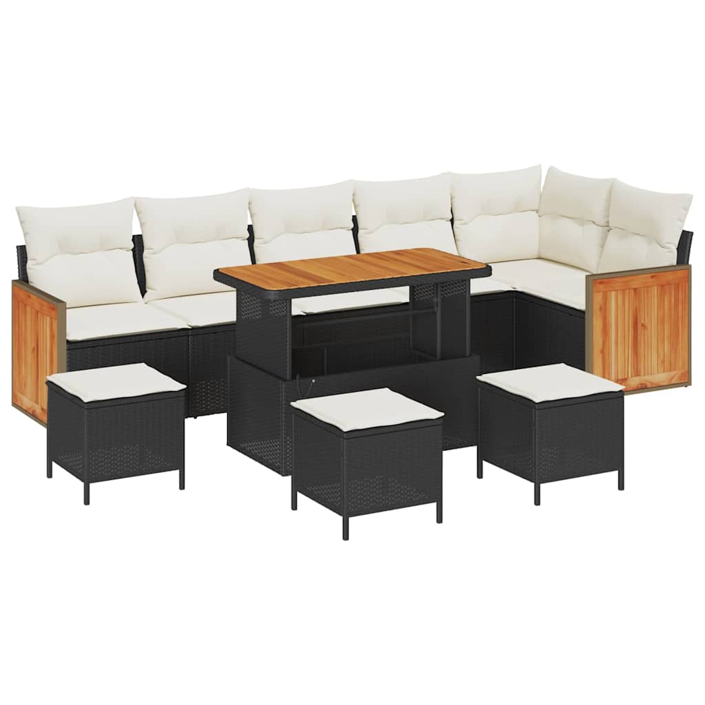 Gartensofa-set mit Kissen 12 pcs Schwarz und Creme Poly-Rattan