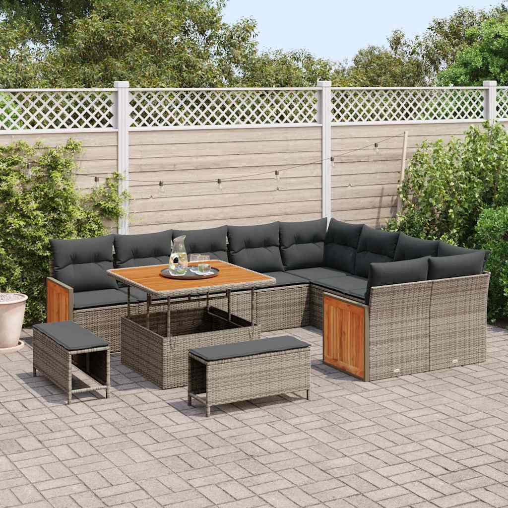Gartensofa-set mit Kissen 13 pcs Grau Poly-Rattan