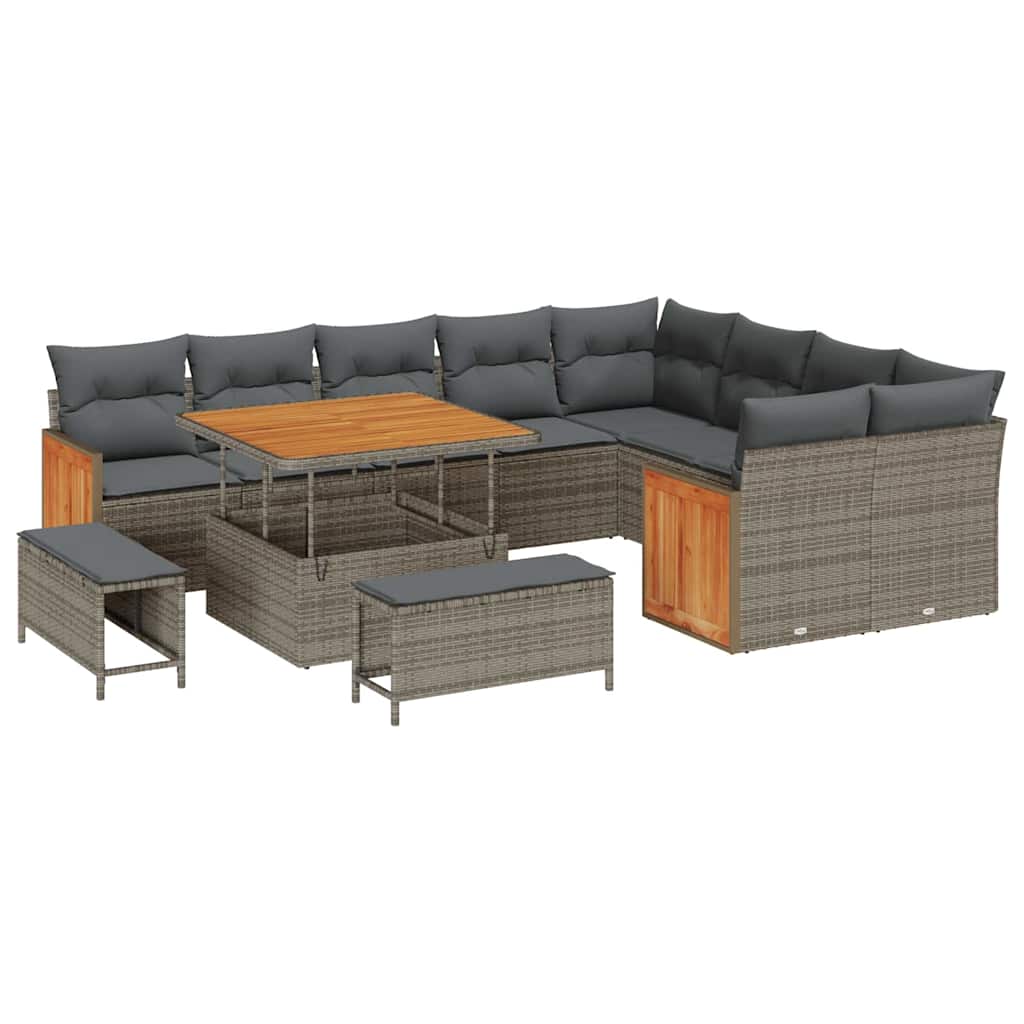 Gartensofa-set mit Kissen 13 pcs Grau Poly-Rattan
