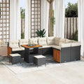 Gartensofa-set mit Kissen 13 pcs Schwarz und Creme Poly-Rattan