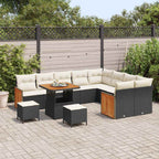 Gartensofa-set mit Kissen 13 pcs Schwarz und Creme Poly-Rattan