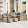 Gartensofa-set mit Kissen 14 pcs Beige und Hellgrau Poly-Rattan