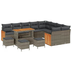 Gartensofa-set mit Kissen 14 pcs Grau Poly-Rattan