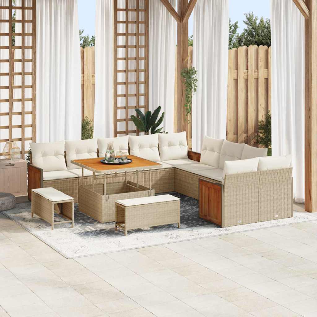 Gartensofa-set mit Kissen 17 pcs Beige und Creme Poly-Rattan