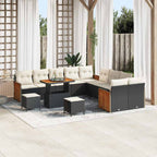 Gartensofa-set mit Kissen 17 pcs Schwarz und Creme Poly-Rattan