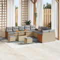 Gartensofa-set mit Kissen 17 pcs Beige und Hellgrau Poly-Rattan