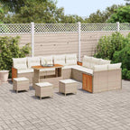 Gartensofa-set mit Kissen 18 pcs Beige und Creme Poly-Rattan