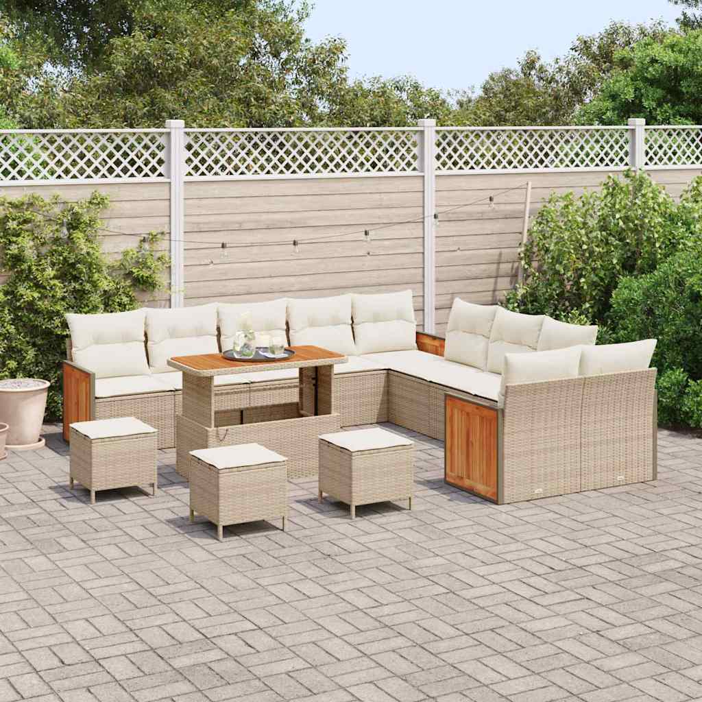 Gartensofa-set mit Kissen 18 pcs Beige und Creme Poly-Rattan