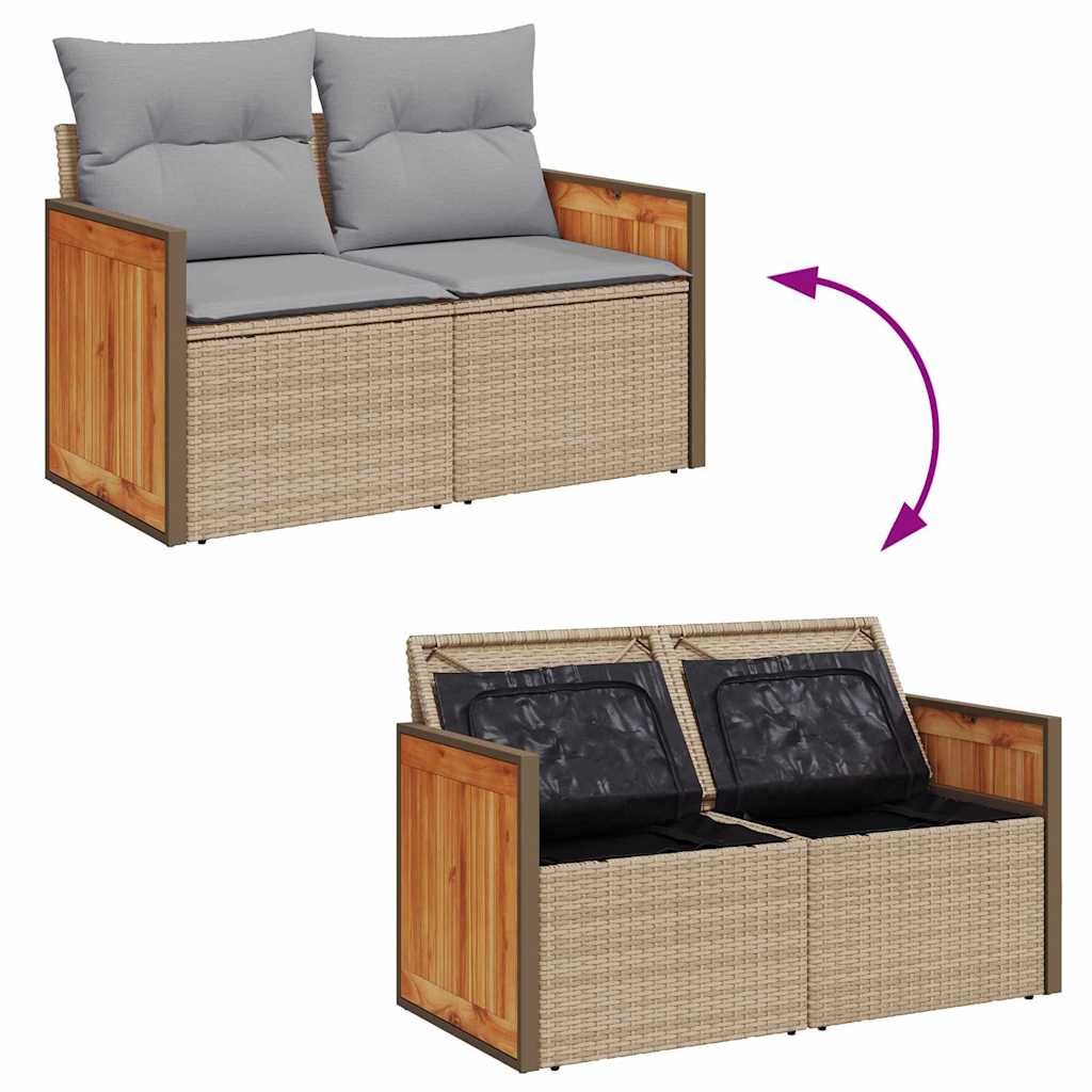 Gartensofa-set mit Kissen 18 pcs Beige und Hellgrau Poly-Rattan