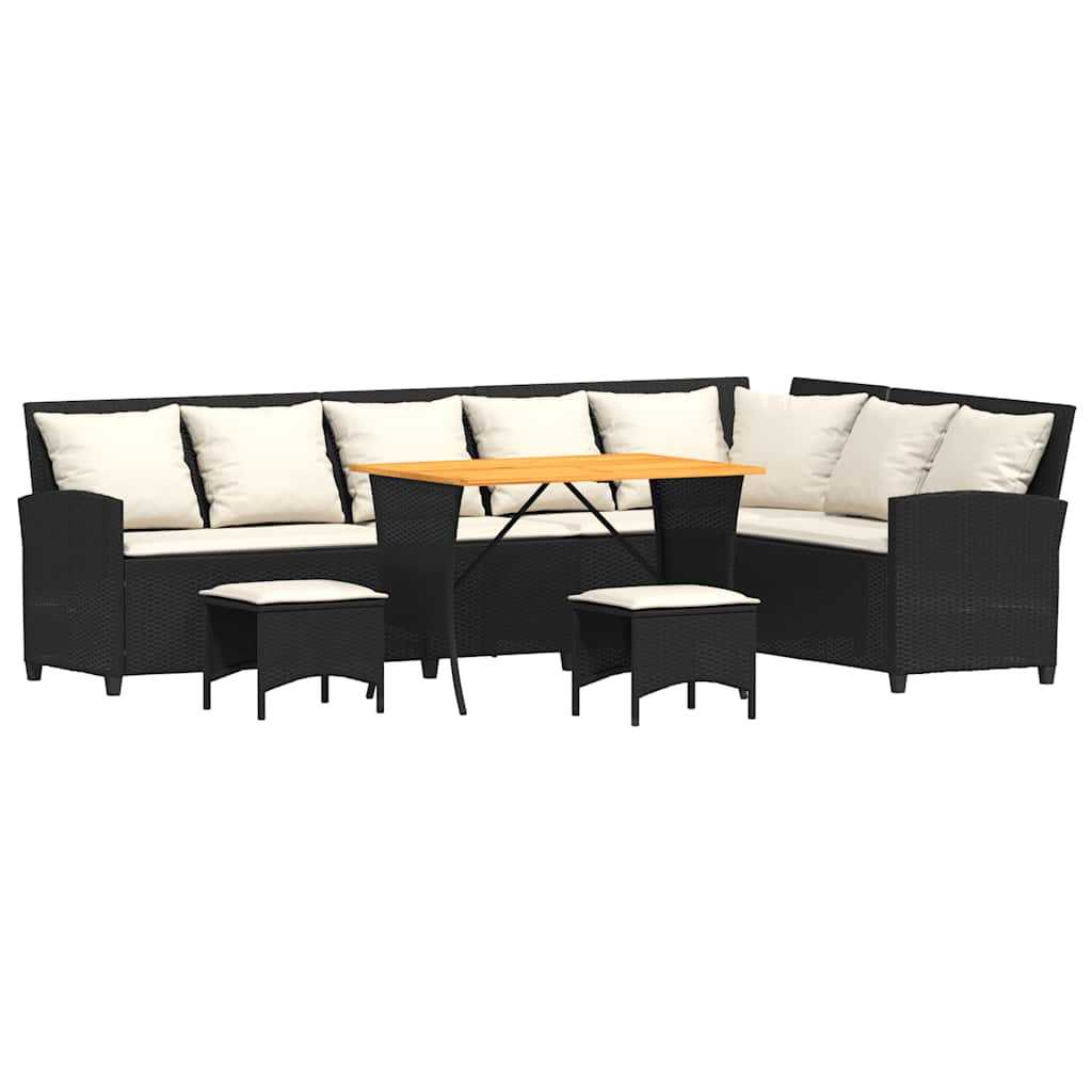 4tlg. Garten-Sofagarnitur mit Kissen L-Form Schwarz Poly Rattan