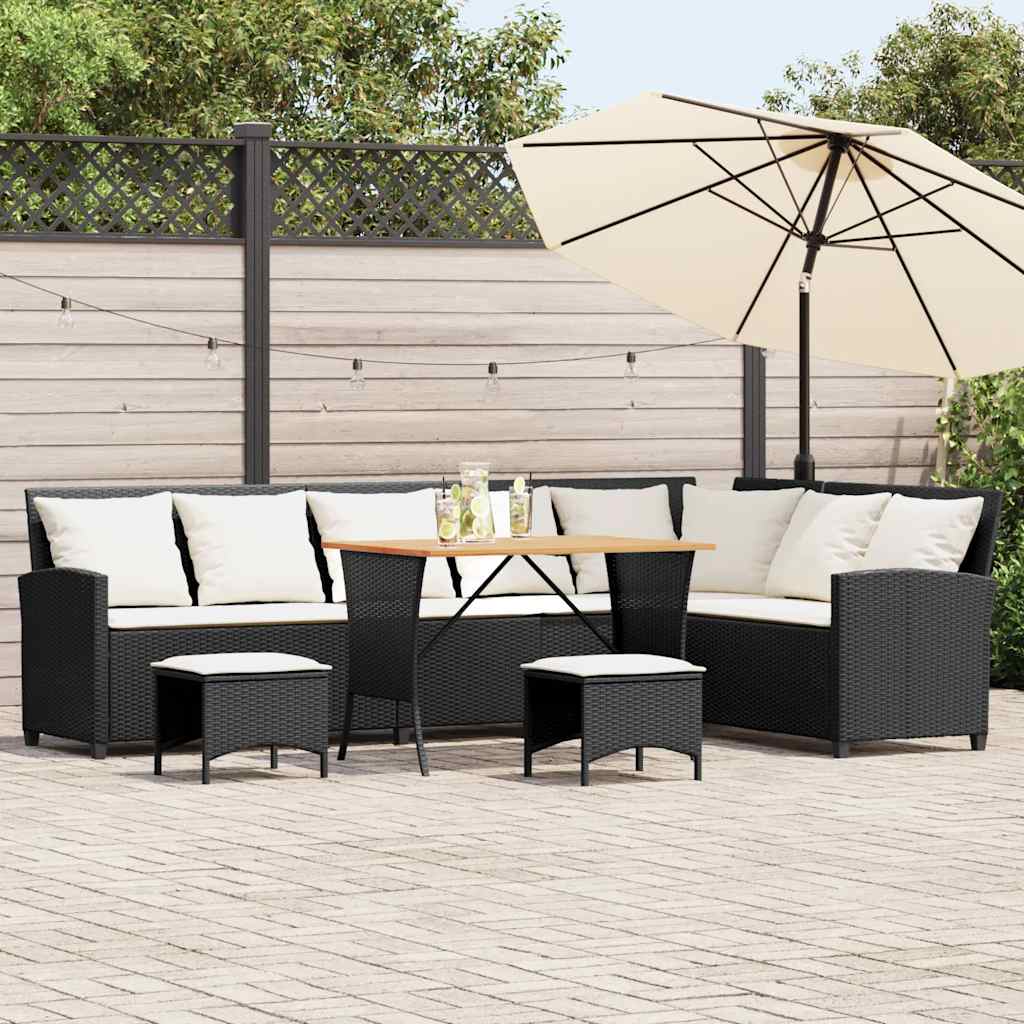4tlg. Garten-Sofagarnitur mit Kissen L-Form Schwarz Poly Rattan