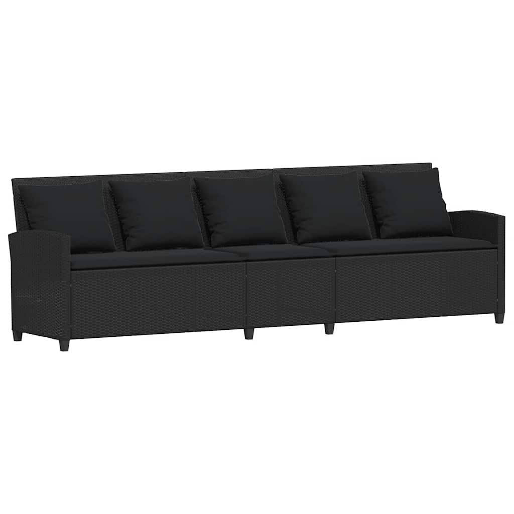 4tlg. Garten-Sofagarnitur mit Kissen L-Form Schwarz Poly Rattan