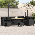 4tlg. Garten-Sofagarnitur mit Kissen L-Form Schwarz Poly Rattan