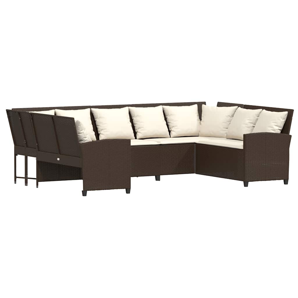 Gartensofa mit Kissen Braun Poly Rattan