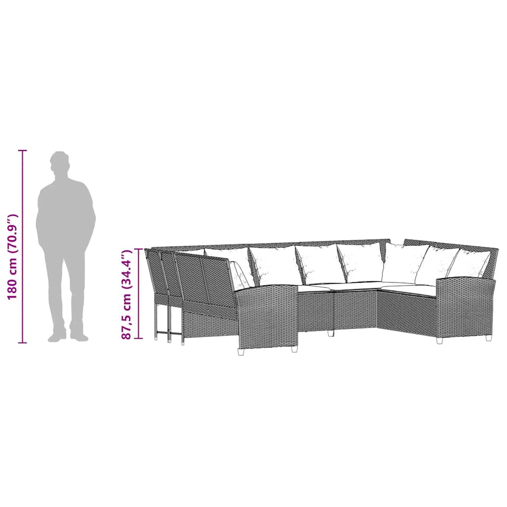 Gartensofa mit Kissen Braun Poly Rattan