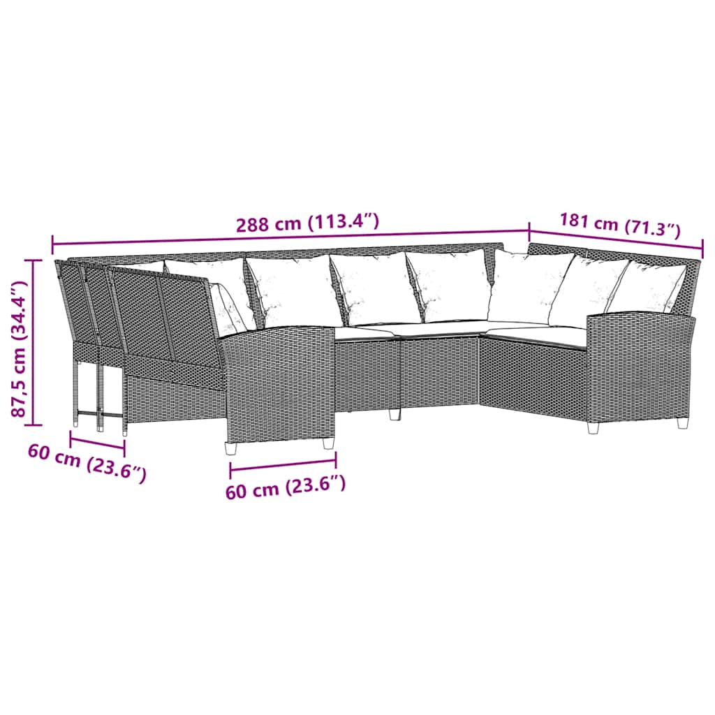 Gartensofa mit Kissen Hellgrau Poly Rattan