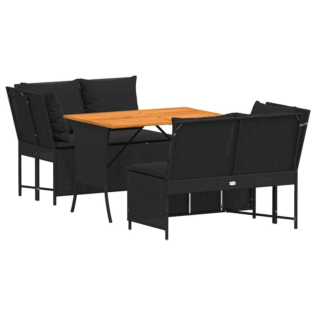 3-tlg. Garten-Sofagarnitur mit Kissen Schwarz Poly Rattan