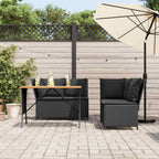 3-tlg. Garten-Sofagarnitur mit Kissen Schwarz Poly Rattan