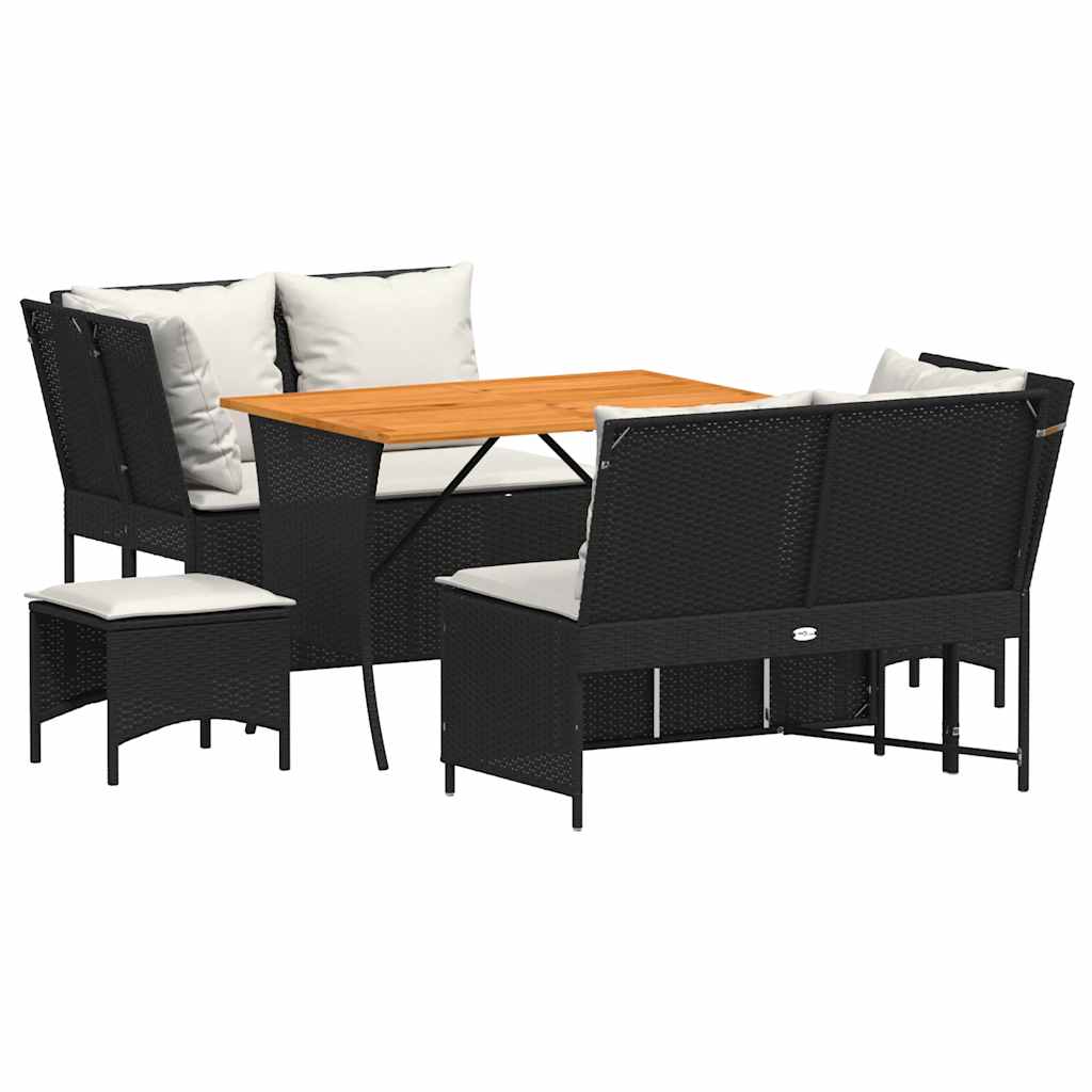 5-tlg. Garten-Sofagarnitur mit Kissen Schwarz Poly Rattan